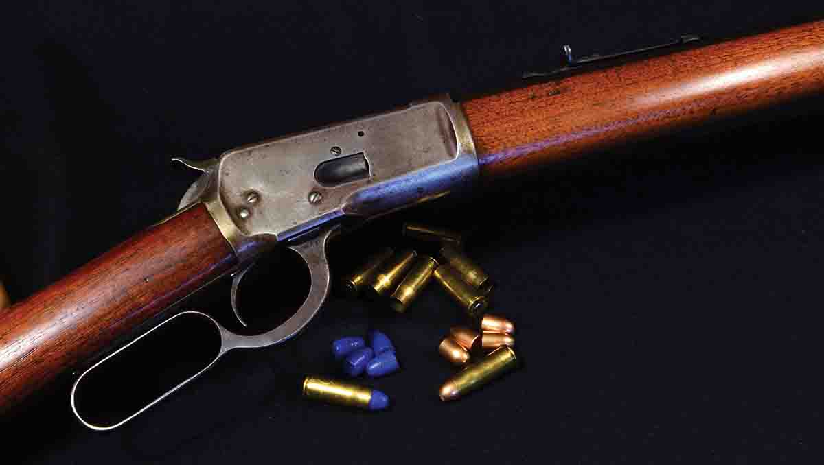A Winchester Model 1892, with rounds loaded with 165-grain Blue Bullet and 180-grain Northern Precision jacketed roundnose.